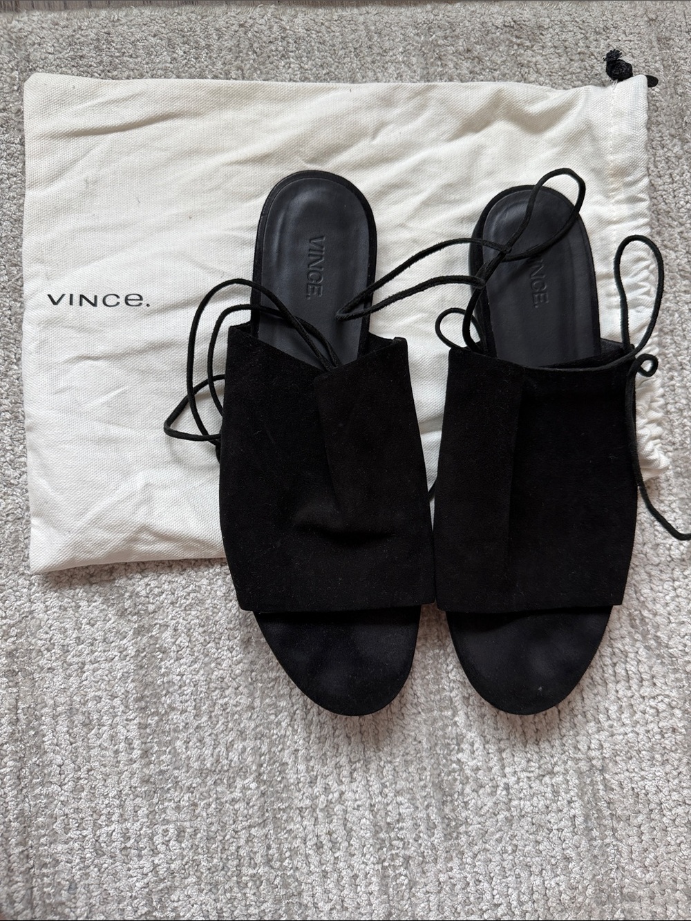 VINCE Black Damon Slides - 10 - Suede Lace-Up
